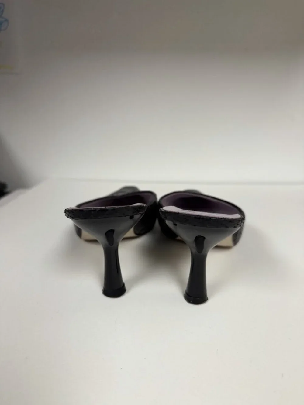 Bloomingdale's Vtg Y2K Kitten Heel Mules Black Leather Pointed Toe Whimsy Goth - Picture 2 of 11